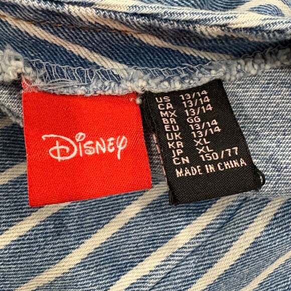 Disney Mickey Mouse Striped Denim Overall Dress Girls Size L Blue & White - Picture 4 of 4